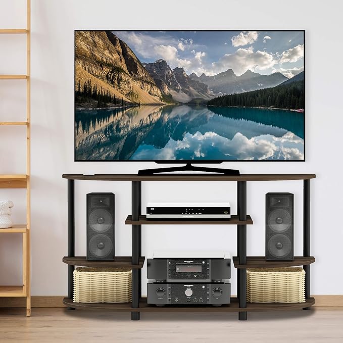 Furinno JAYA Simple Design Corner TV Stand, Columbia Walnut/Black