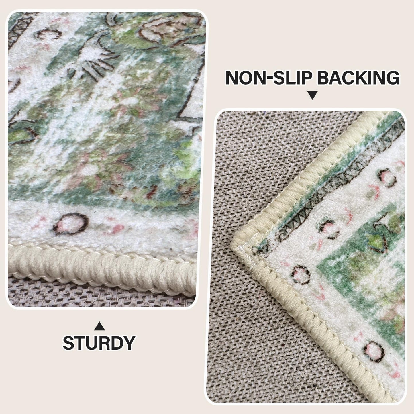 Vhong Boho Area Rugs Washable Vintage Modern Neutral Small Carpet Sage Green 2×3 High Traffic Rugs Doormat for Bathroom Kitchen Entryway Non Slip
