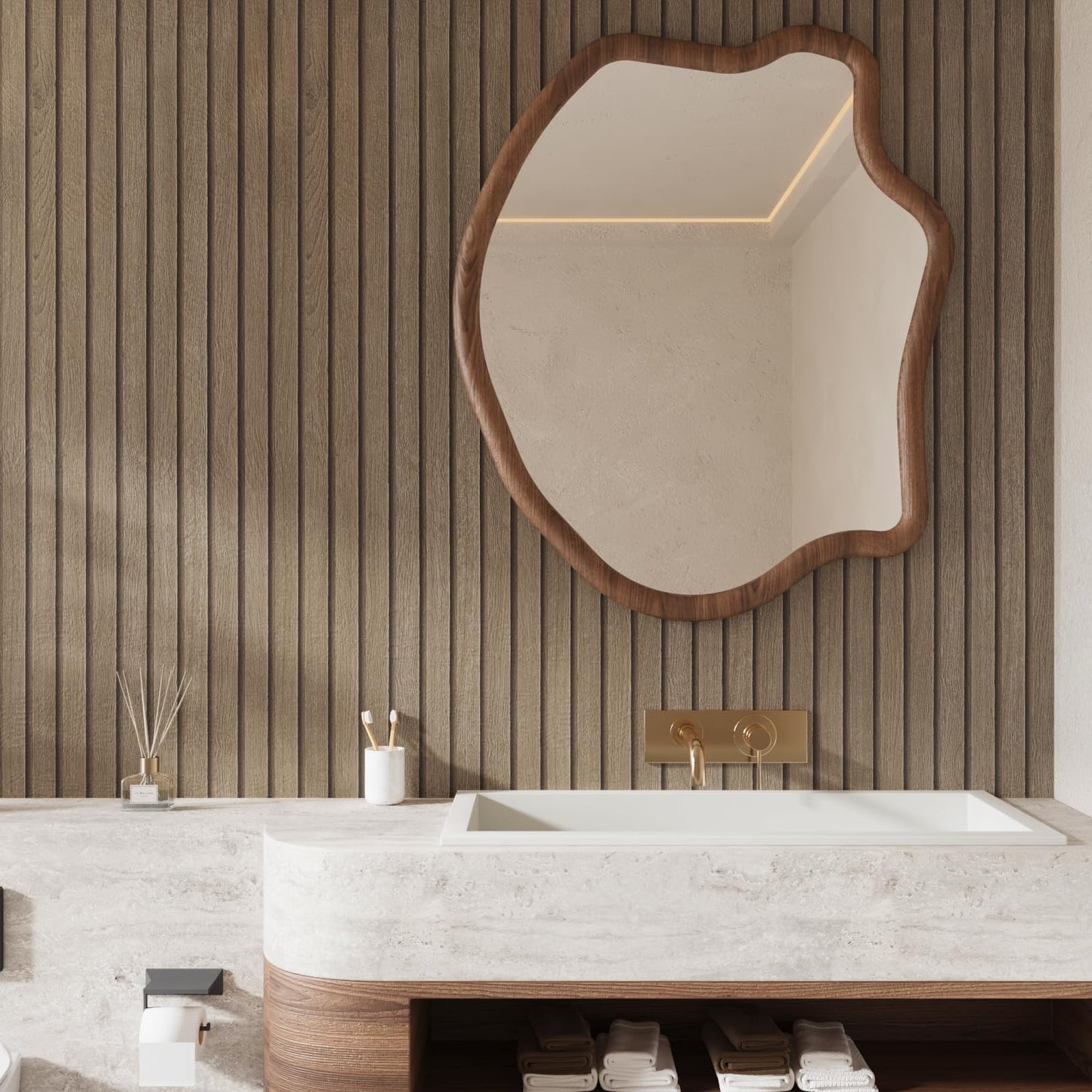 CRE8TIVE Wide 24"x354" Brown Wood Slats Wallpaper Peel and Stick Wood Grain Contact Paper Waterproof Self Adhesive Wood Panel Removable Wallpaper Wooded Stripe Look Paper for Furniture Walls Classroom