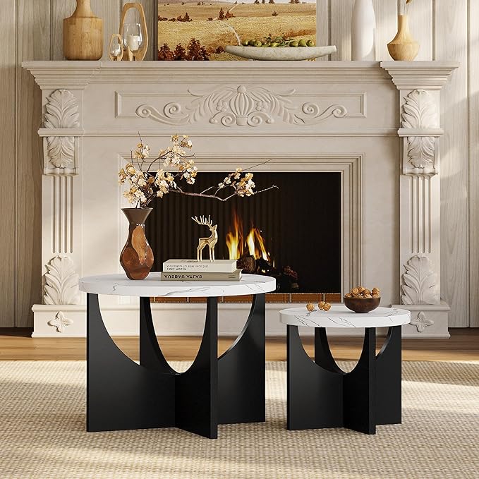 LIKIMIO Nesting Coffee Tables Set of 2, 23.6" Small Round Side Tables