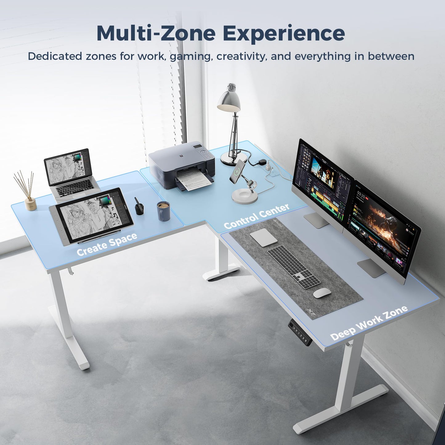 Klicelor L Shaped Standing Desk 75 x 61 Inch,Electric Height Adjustable Corner Desk with Cable Management & Power Outlets, Ergonomic Sit Stand Up Computer Table for Home Office,White