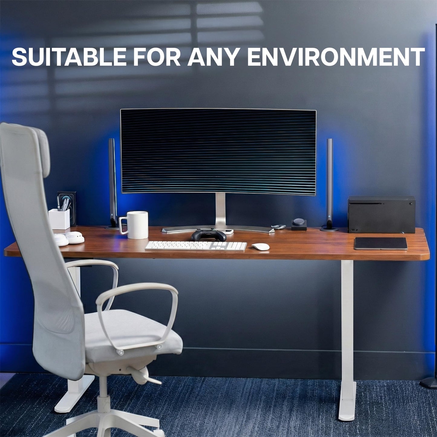 VIVO Electric 71 x 30 inch Standing Desk, Dual Motor Memory Controller Height Adjustment, E2B Series, Solid One-Piece Dark Walnut Top, White Frame, DESK-KIT-E2W71D