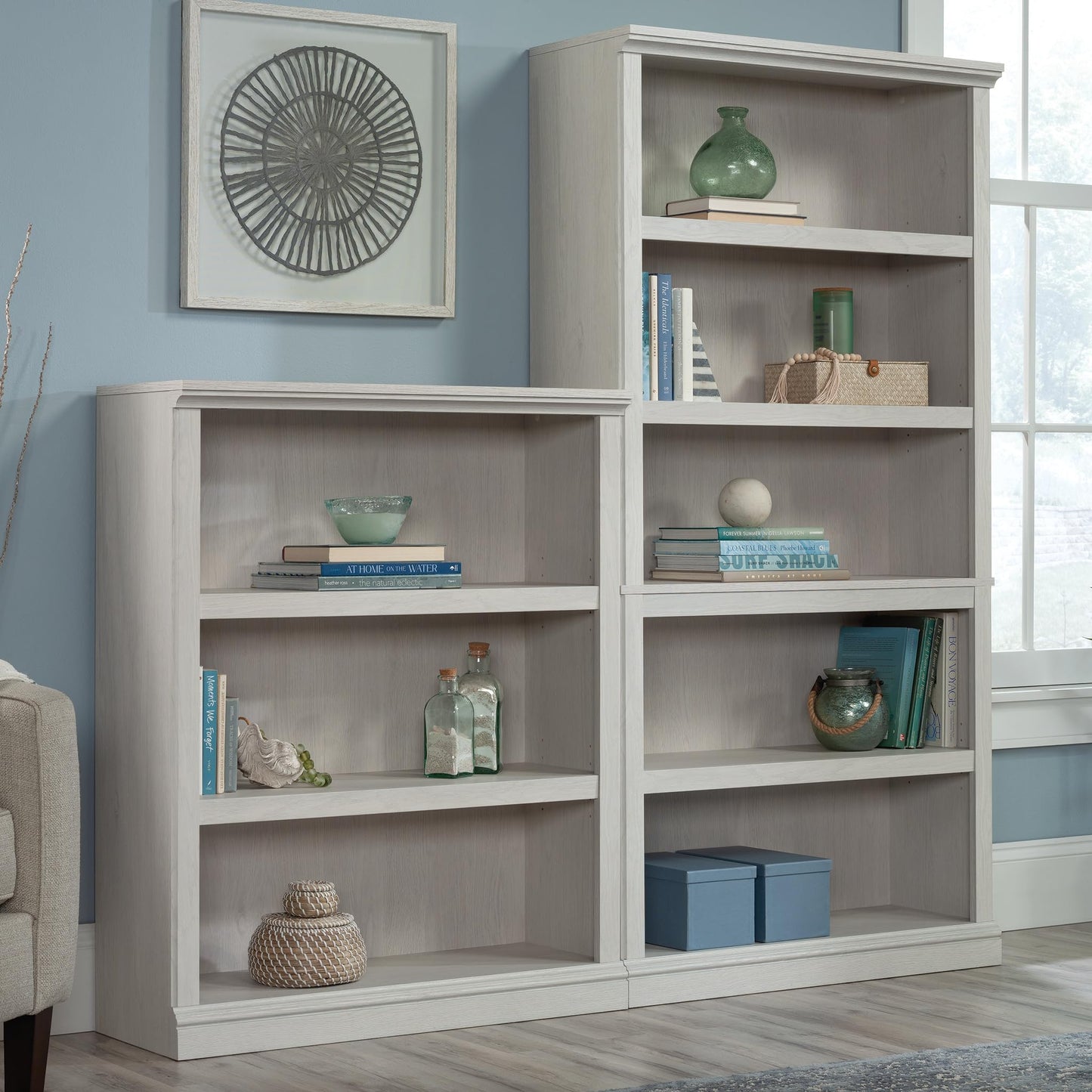 Sauder 5 Tier Book Shelf Wooden Bookcase Multipurpose Bookshelf for Home Office, Living Room, in Glacier Oak