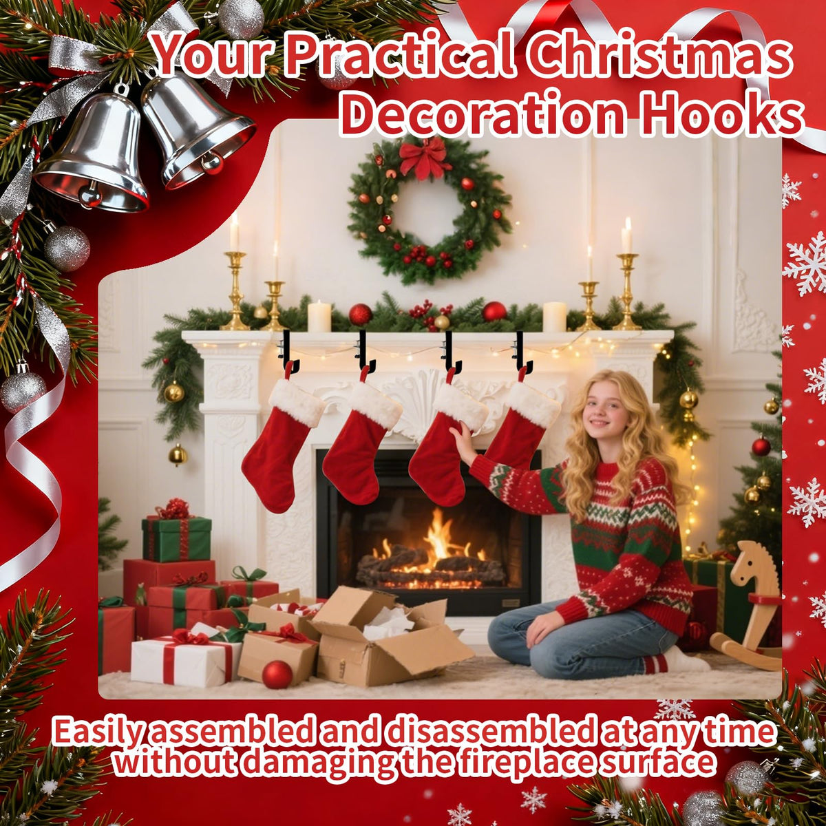 Stuzos Christmas Stockings Holder Hanger, Stocking Holders for Mantle,Mantle Garland Hanger,Garland and Stocking Hangers for Mantle, Fireplace Garland and Stocking Hanger (Style J, 3pcs)