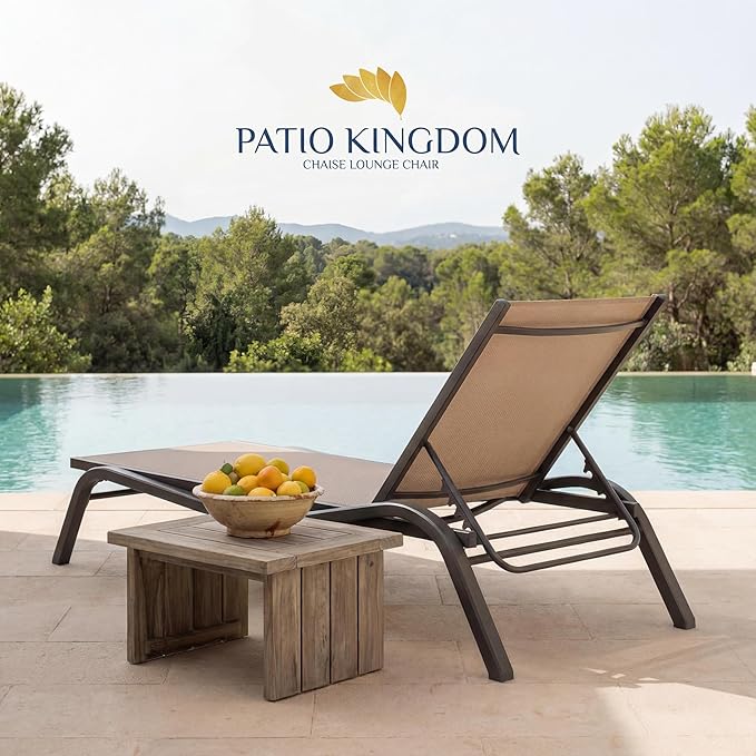 Set of 2 Patio Chaise Lounge Chairs, All-Weather Aluminum Pool Loungers