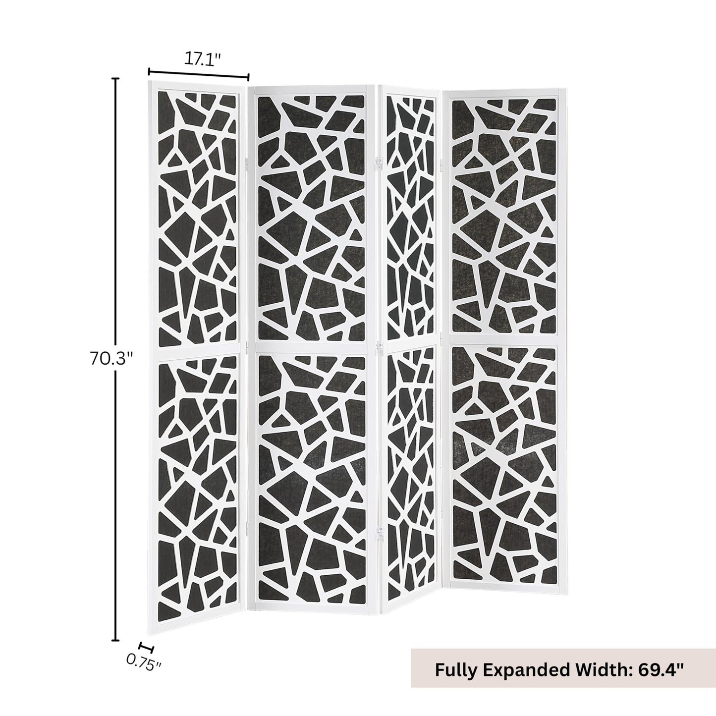 Roundhill Furniture Aurra 4-Panel Wood Room Divider, Folding Portable Partition Screen, Black Screen with White Frame