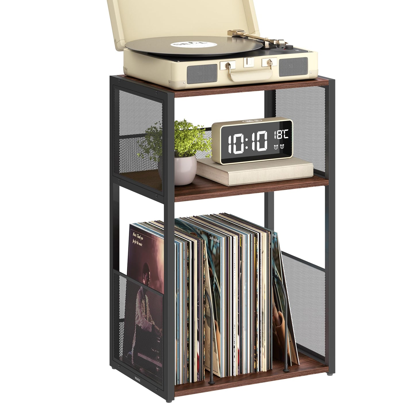 VASAGLE Record Player Stand, 3-Tier Side Table, Vinyl Record Storage up to 100 Albums, End Table for Living Room, Bedroom, Natural Walnut ULET275K02