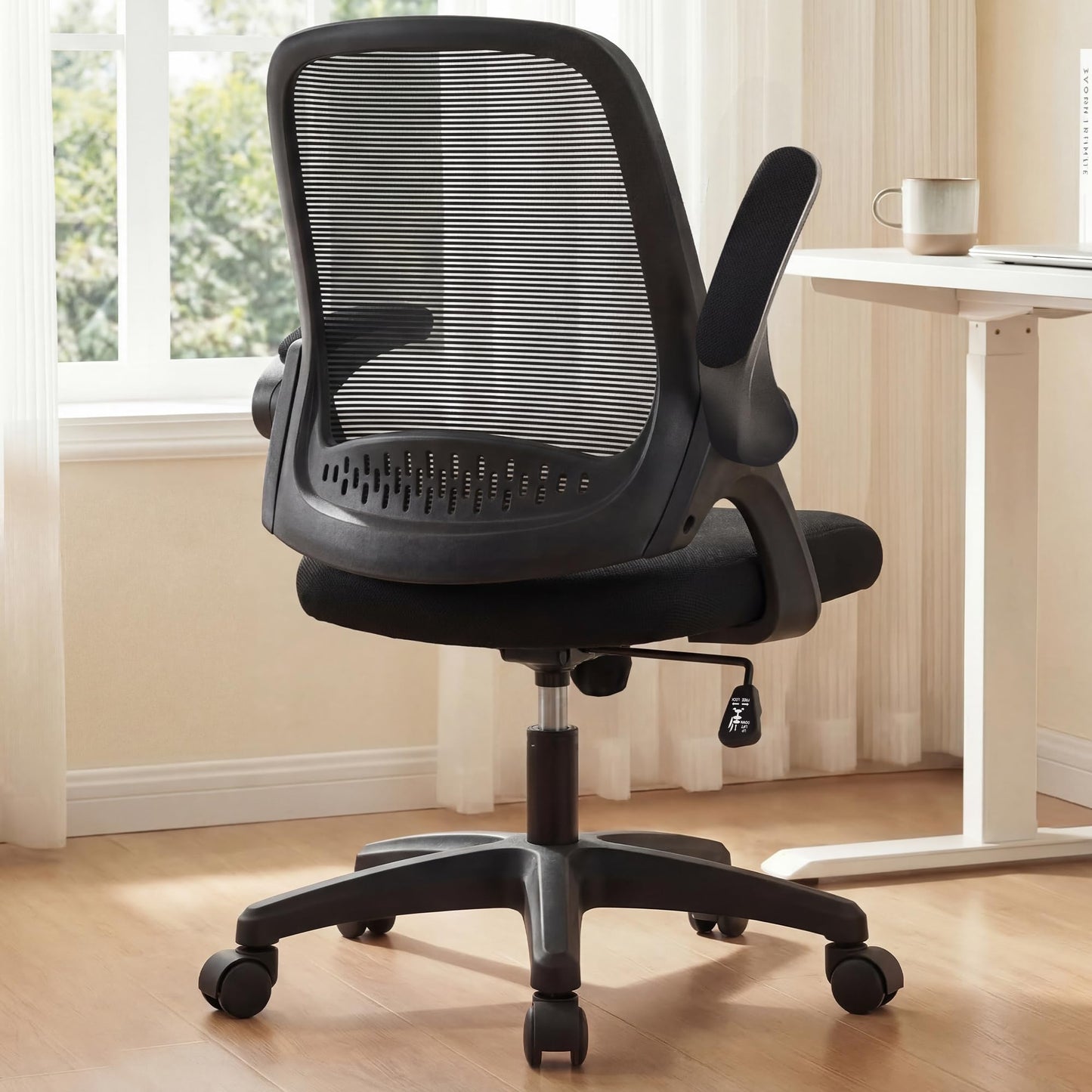 NEO CHAIR Office Desk Gaming Ergonomic Computer Chair with Lumbar Back Support Adjustable Height Swivel Rolling Wheels Flip-up Arms Mesh Chair for Home Vanity (Black)