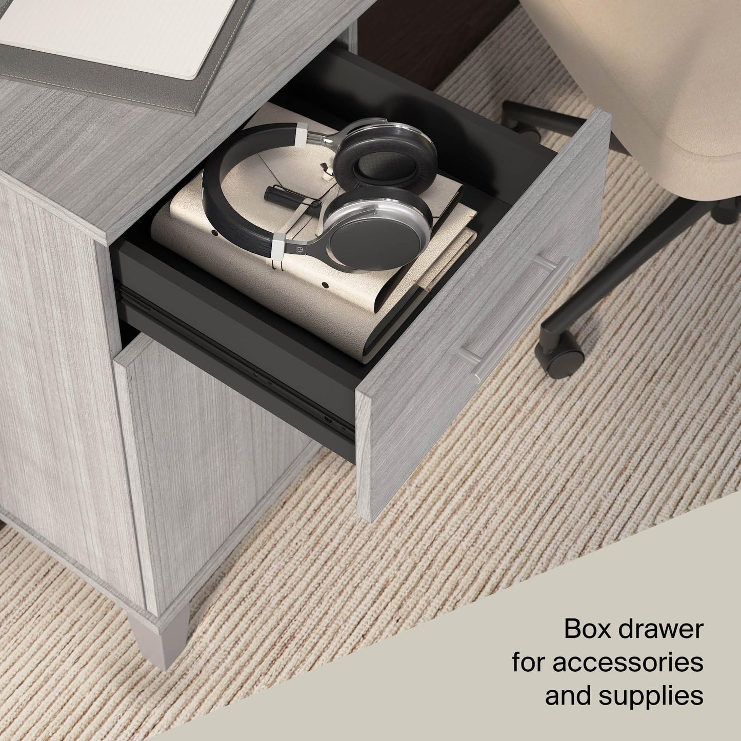 Bush Home 54-Inch Office Desk with Drawer and Storage Cabinet, Computer Desk with Box Drawer and Adjustable Shelf, Home Office Workstation Furniture, Somerset Collection, Platinum Gray