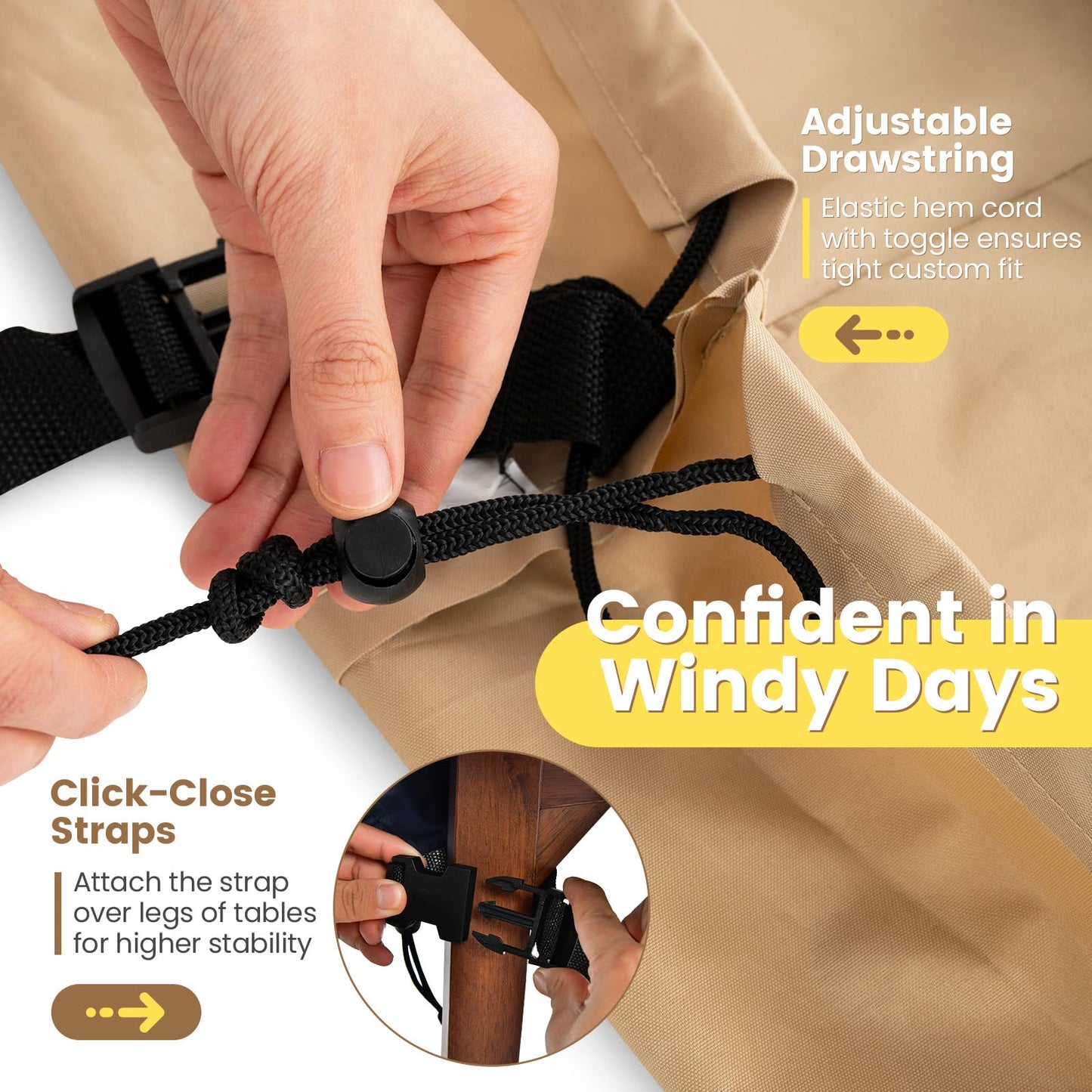 Tangkula Patio Furniture Covers, Outdoor Table Cover Waterproof with Padded Handle & Click-Close Straps, Air Vent, Heavy Duty PU, Rectangle Patio Cover for Outdoor Furniture, 90" W x 50" D x 32" H