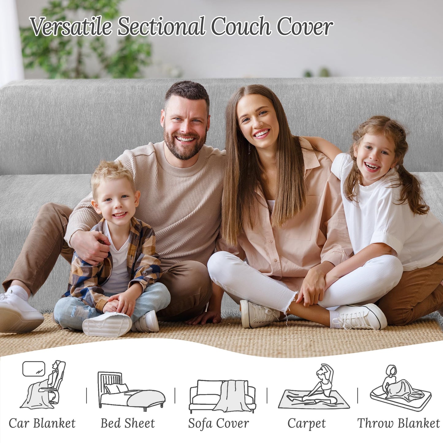 HDCAXKJ Corner Sectional Couch Covers for Dogs L Shape Sofa Cover with Tassel Chenille Super Soft Non Slip U Shaped Couch Cover Blanket Washable Sectional Slipcover Protector (Ash Gray, 71x276 inch)
