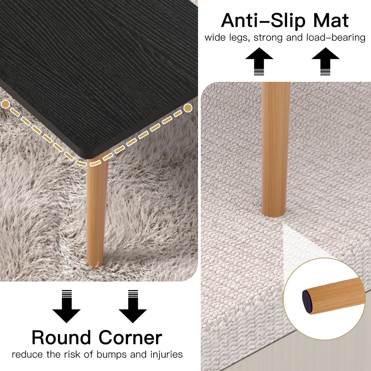 Coffee Table, 23.6" Small Oval Coffee Tables for Small Space with 4 Solid Wood Leg, Floor Table Desk for Sitting on The Floor, Side Table Japanese Low Table for Living Room Apartment, Rectangle Black