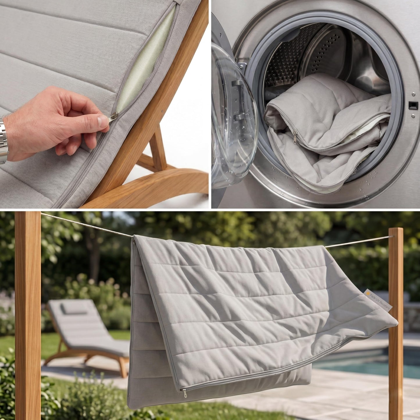 Elvoki Quilted Chaise Lounge Outdoor Patio Furniture Cushions | Water-Resistant Patio Chair Cushions | Durable, High-Density Foam Outdoor Chair Cushions - Heather Grey, 74"x23" (Chair Not Included)