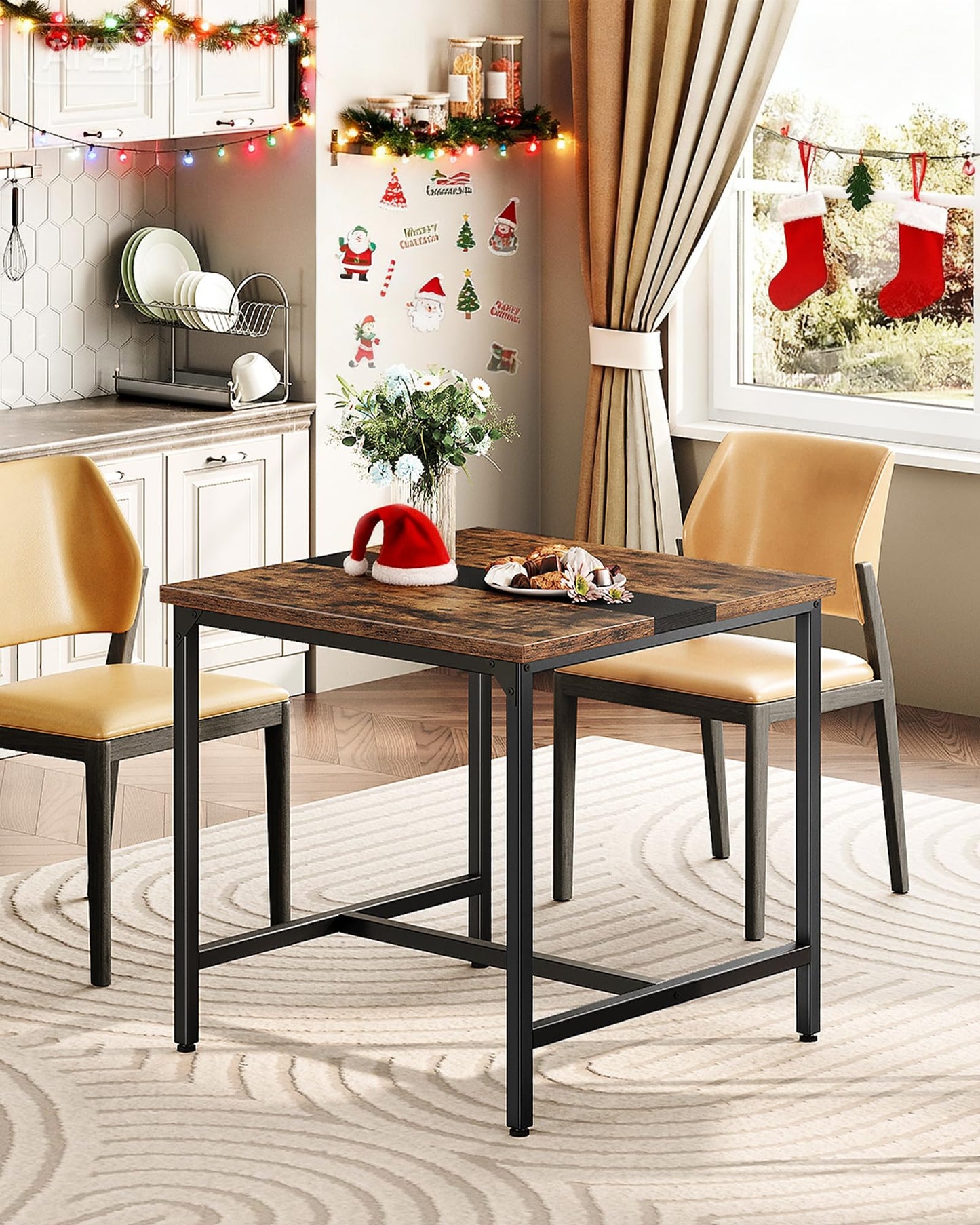 CHOEZON Square Kitchen Dining Table, 29.5'' Dining Table, Small Dining Tables, Writing Desk, Coffee Tables, for Restaurant, Living Room, Apartment, Rustic Brown and Black TCZ02BF