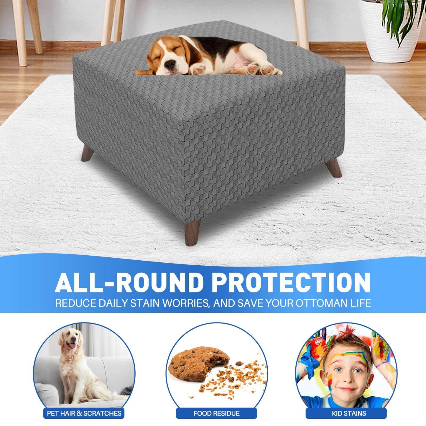 MAXIJIN Jacquard Ottoman Cover Slipcovers Folding Storage Stool Furniture Protector Cover Soft Thick Rectangle Foot Rest Slipcover with Elastic Bottom (Ottoman X-Large, Light Gray)