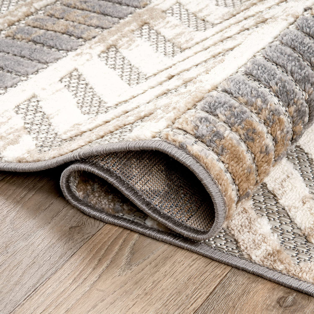 Rugshop Distressed Geometric Indoor/Outdoor Beige Area Rug Modern Tribal Stripe, Durable Stain Resistant Perfect for Patio, Backyard, Deck and Outdoor Lounge 5' x 7'