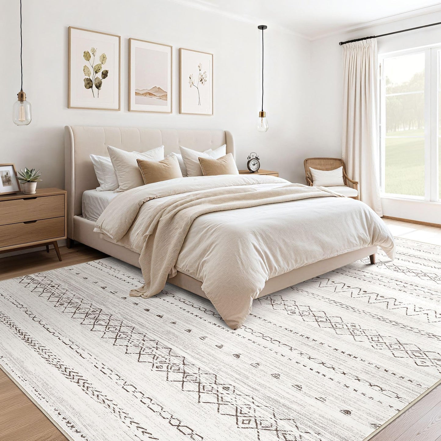 cotiled 5x7 Area Rugs Living Room Rug: Washable Boho Rugs with Non Slip Backing Large Soft Indoor Stain Resistant Carpet for Bedroom Farmhouse Dining Room Lightweight Home Decor Brown