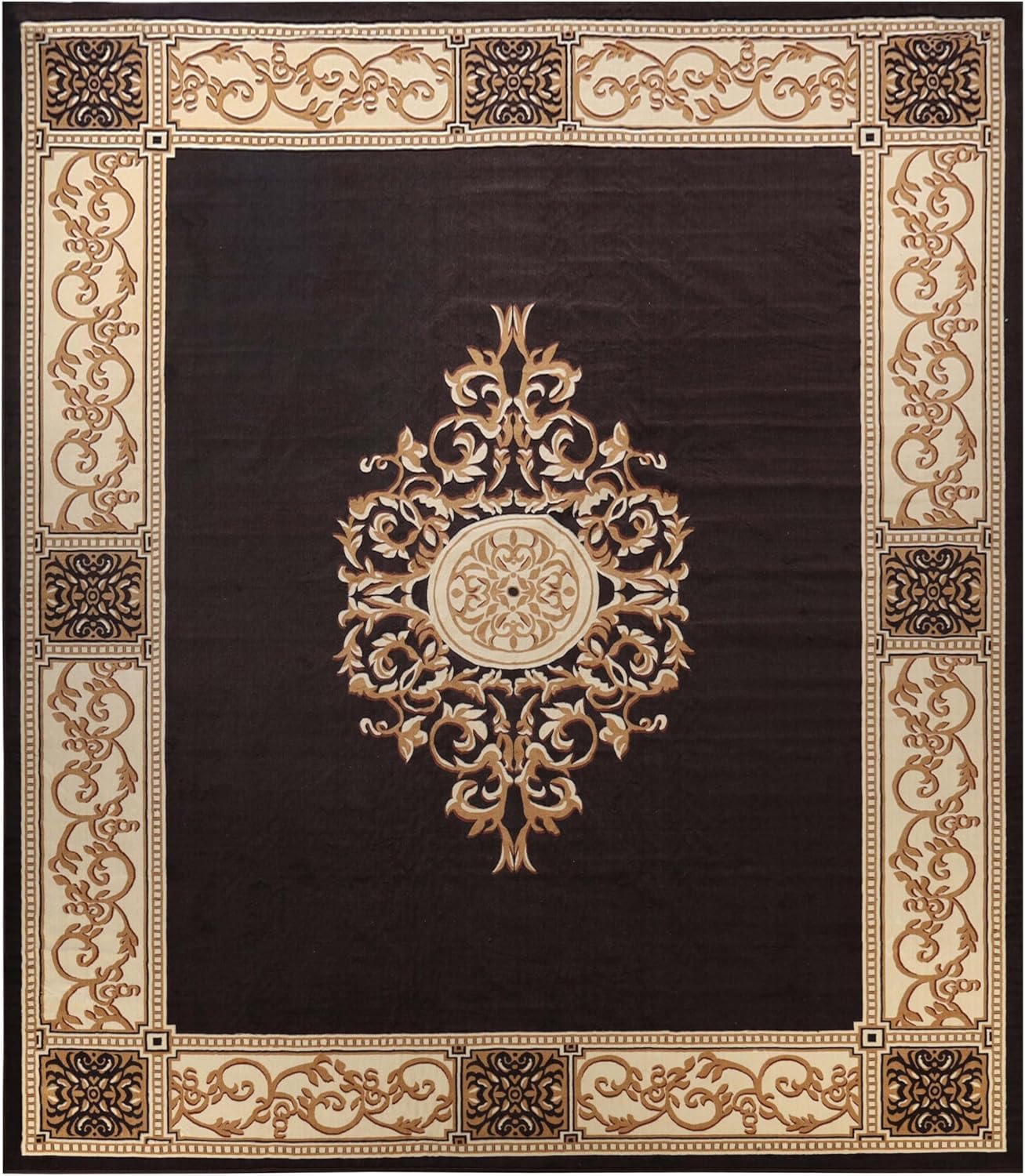 Superior Indoor Area Rug, Plush Carpet Cover, Traditional Oriental Medallion, Perfect for Hallway, Entryay, Living, Dining, Bedroom, Office, Kitchen, Medallion Collection, 10' x 14', Coffee