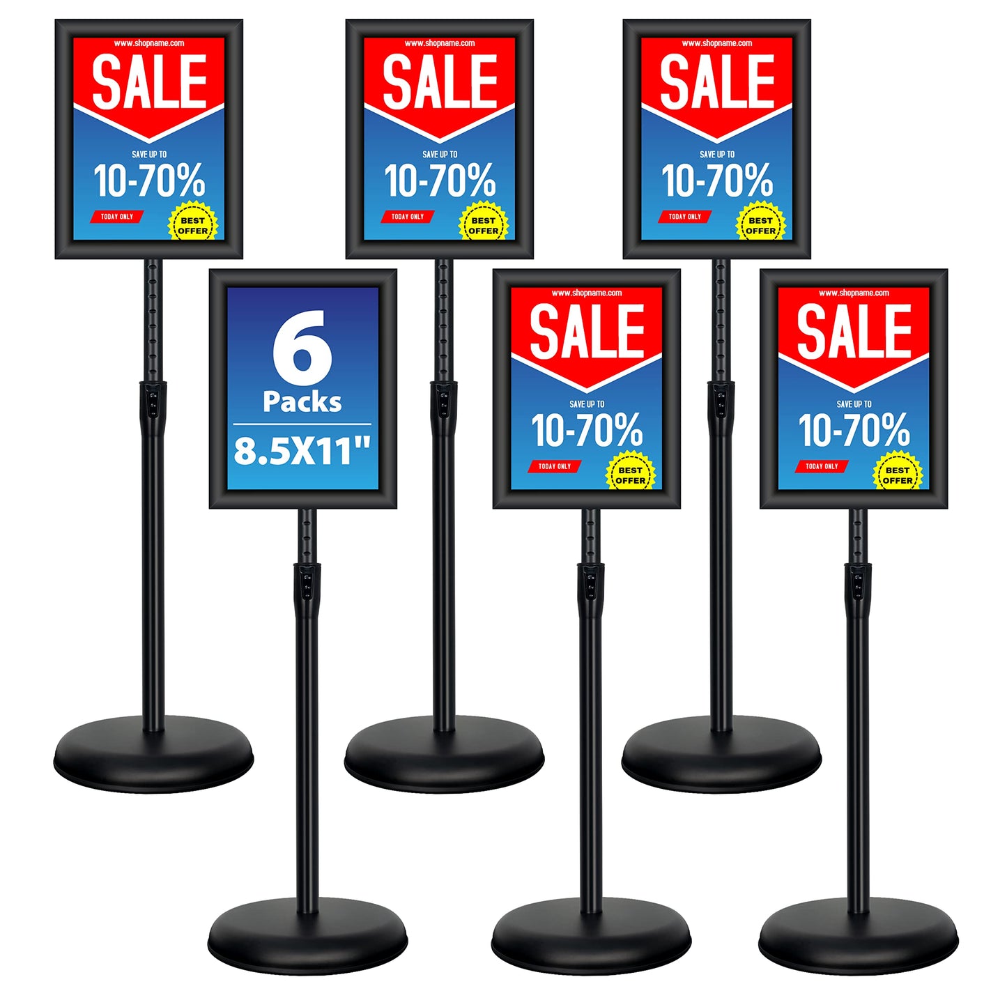 VAIIGO 6Packs 8.5x11 Inch Adjustable Pedestal Poster Sign Stand, Heavy Duty Floor Standing Sign Holder Stand Aluminum Snap Open Frame for Vertical and Horizontal View Sign Displayed(Black)