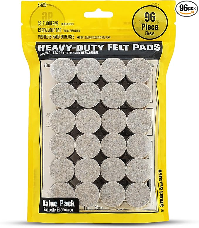 Smart Surface 8725 Heavy Duty Self Adhesive Furniture Felt Pads 1-Inch Round