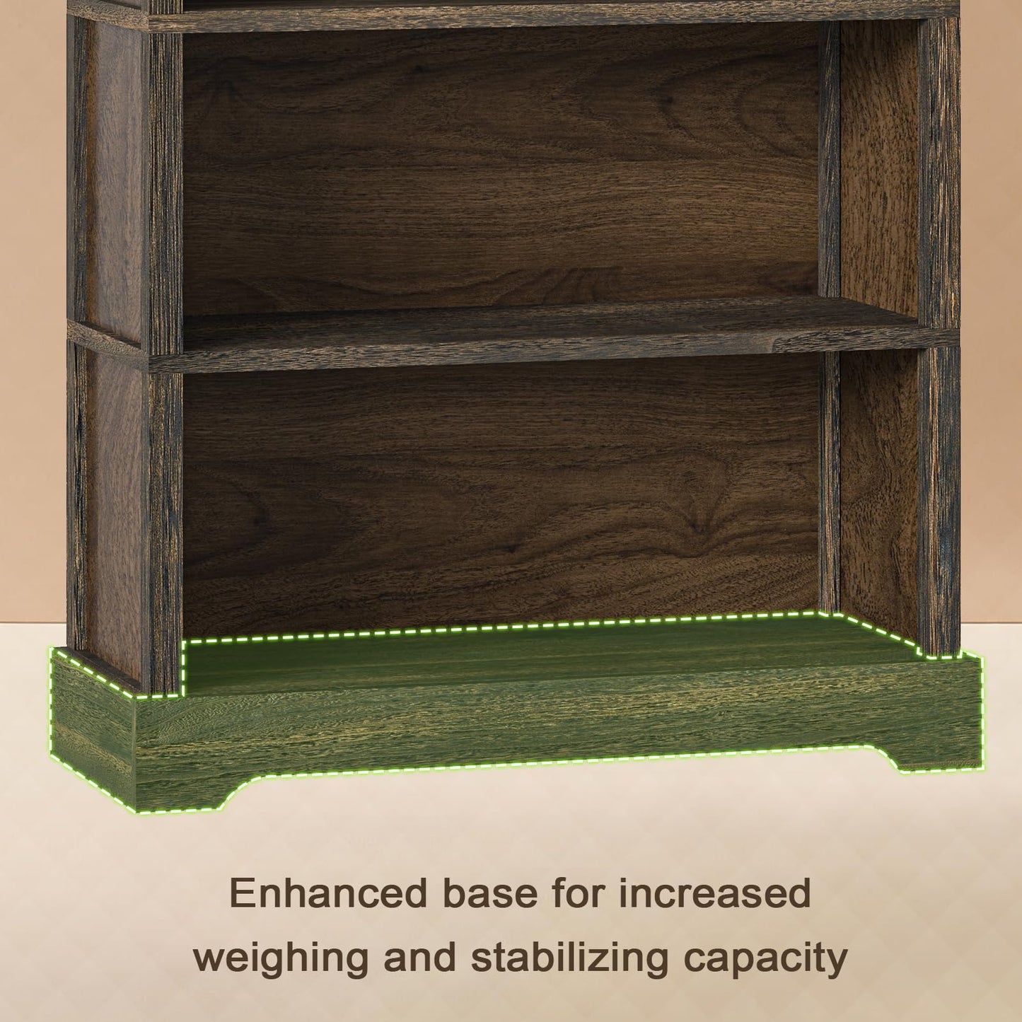 TVU 5-Tier Solid Wood Book Shelf, Floor Standing Bookcase, 65" H × 31.5" W × 11.8" D Bookshelf, Farmhouse Style Book Case with Arched Base, Suitable for Living Room, Study, Office, Walnut