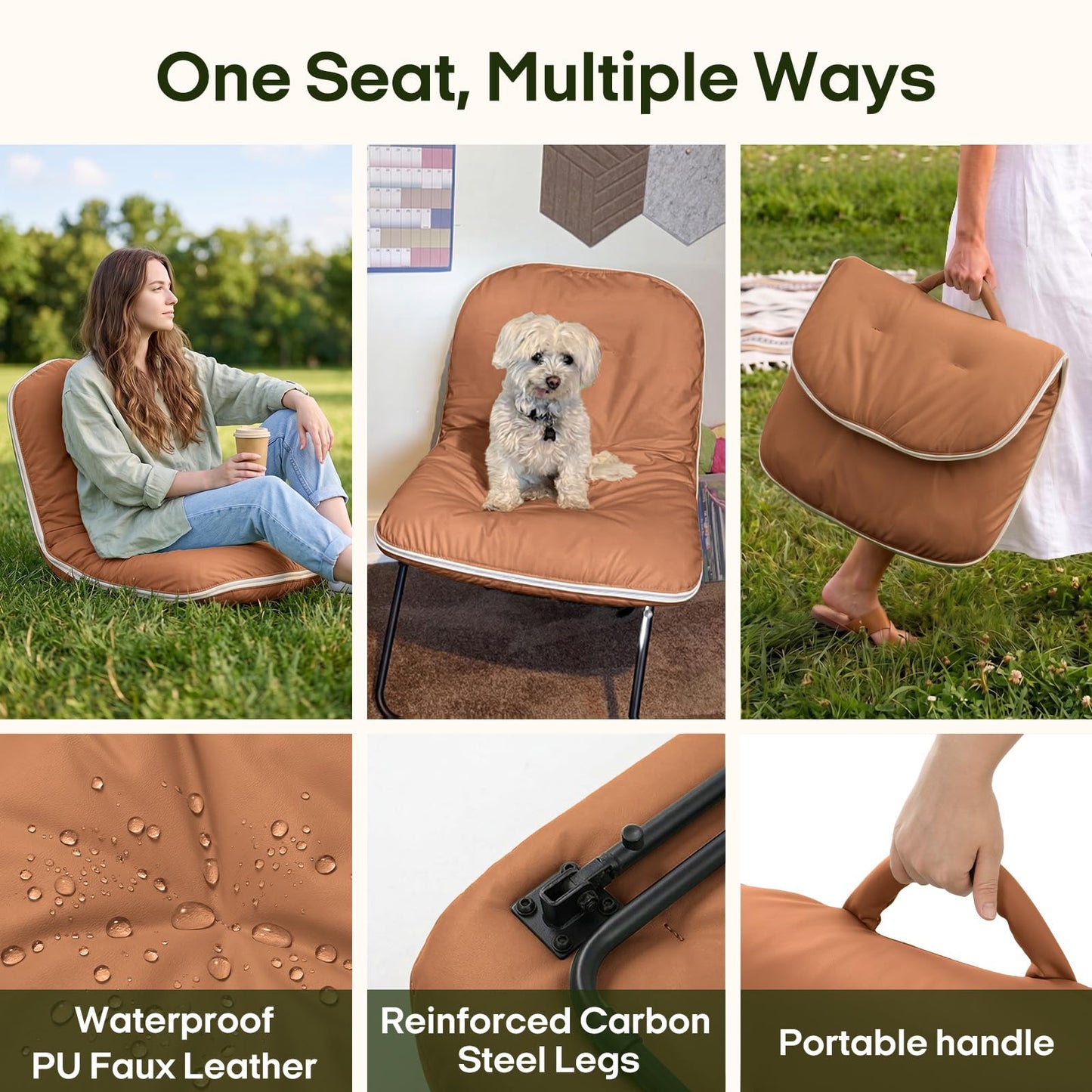 ZonLi Floor Chair for Adults, Adjustable Folding Meditation Chair with Back Support, Cozy Lazy Floor Sofa Chair for Reading Gaming Relaxing, Japandi Lounge Seat for Bedroom Dorm Living Room,Brown