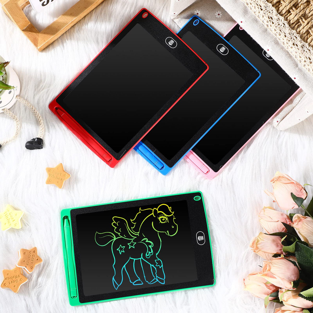 Zhehao 24 Pieces LCD Writing Tablet Doodle Board 8.5 Inch Colorful Reusable Screen Board Pad Reusable Drawing Writing Learning Educational Pad Toys for Girls Boys 8-10 3-10(Classic Round Style)