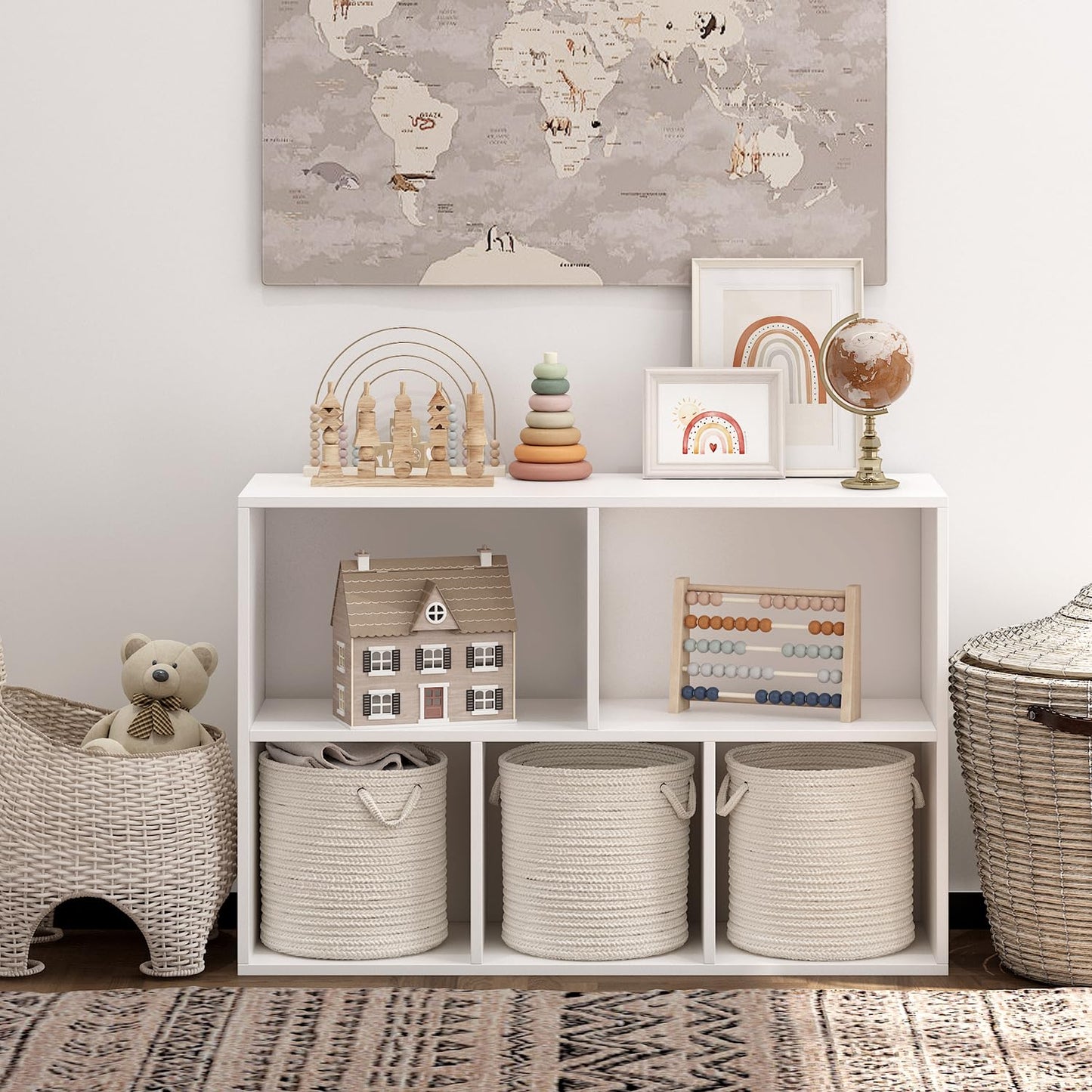 NewBeth Wooden 5 Cube Storage Organizer with Closed Back Panel,White Cube Shelf Heavy Duty Cubby Storage Organizers with Compartments for Living,Display Shelf,Bookshelf,Storage Furniture
