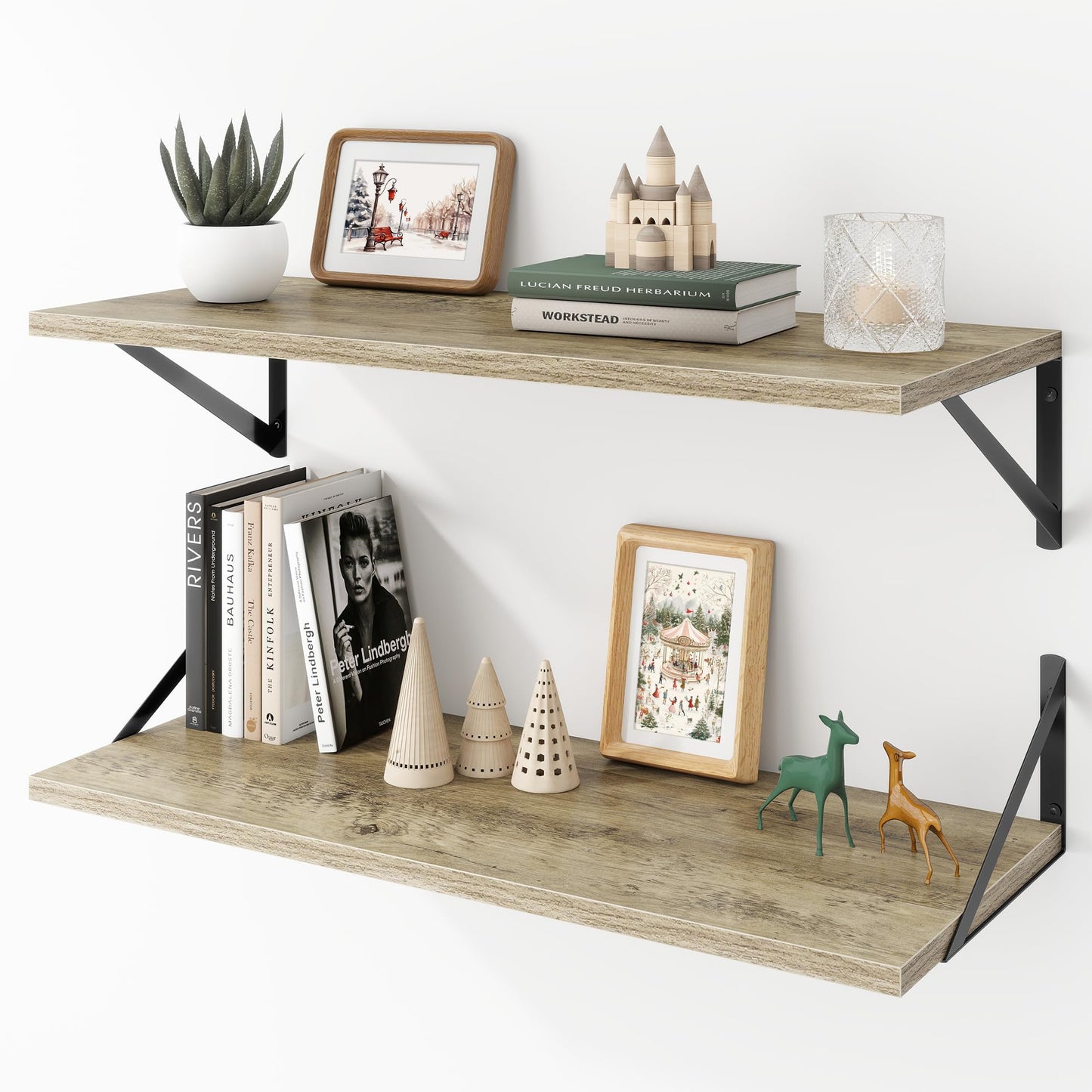 Acovy Deep Floating Shelves Wall Mounted, 30"x12" Gray Wall Shelves with Brackets Set of 2 for Bedroom, Living Room, Bathroom, Kitchen, Office - Storage & Display Shelf for Decor, Books, Plants
