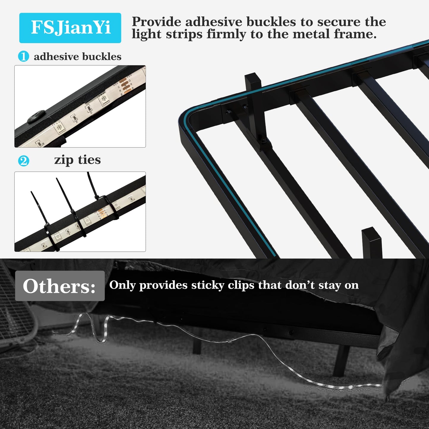 FSJianYi Floating Bed Frame with LED Lights and Charging Station - Modern Metal Platform Bed Frame - Noise Free No Box Spring Needed and Easy Assembly (Full)