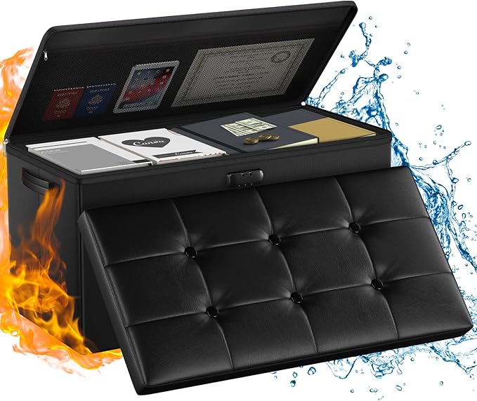 ENGPOW Storage Ottoman Bench, Fireproof Folding Bench