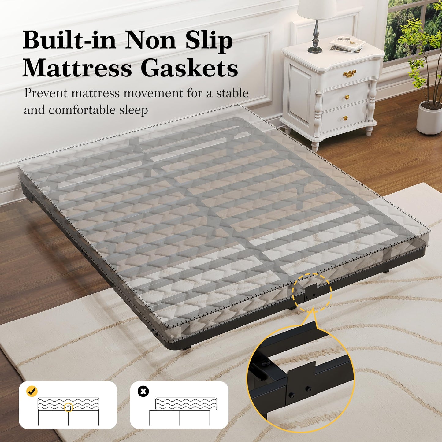 FSJianYi Floating Bed Frame with LED Lights and Charging Station - Modern Metal Platform Bed Frame - Noise Free No Box Spring Needed and Easy Assembly (Full)