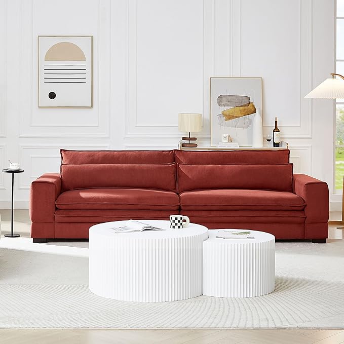White Round Coffee Table Nesting Coffee Table Set of 2 Circle Fluted Cofee