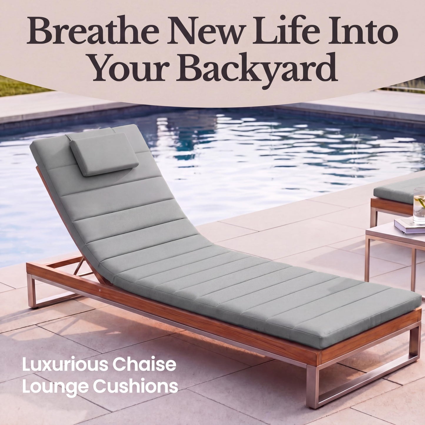 Elvoki Quilted Chaise Lounge Outdoor Patio Furniture Cushions | Water-Resistant Patio Chair Cushions | Durable, High-Density Foam Outdoor Chair Cushions - Heather Grey, 74"x23" (Chair Not Included)