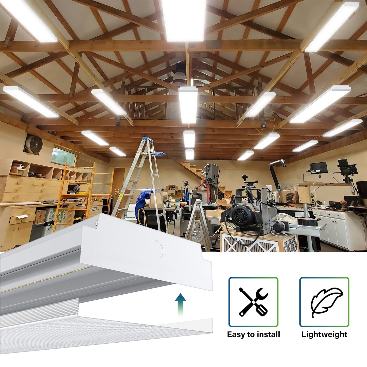 ANTLUX 4FT LED Wraparound 40W Shop Lights for Garage, 4400lm, 5000K, 4 Foot Crystal LED Wrap Light, 48 Inch Integrated Linear Strip Flush Mount Office Workshop Ceiling Lighting Fixture, 4 Pack