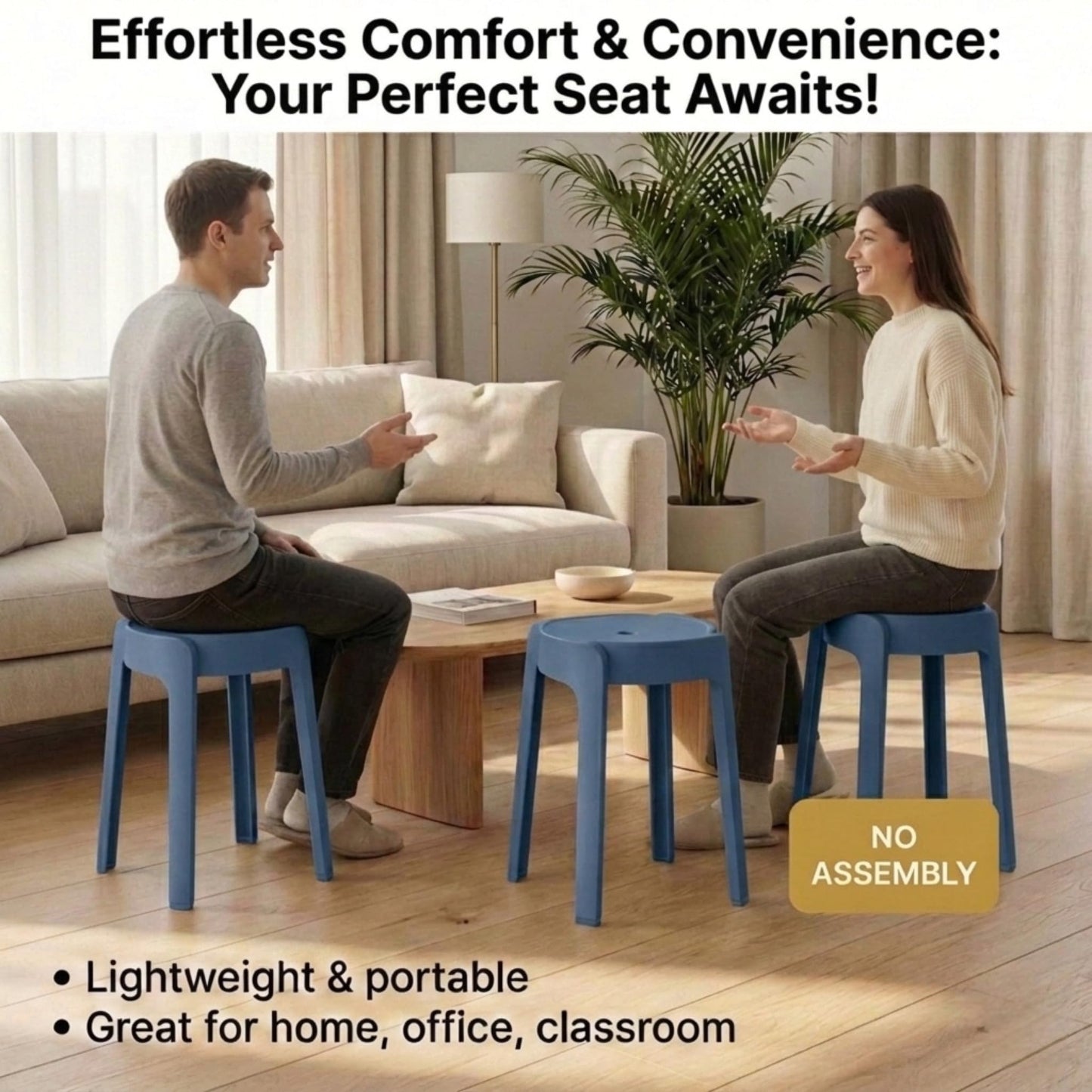 Stackable Plastic Stools Set of 6-18 Inch Heavy Duty 500 lbs Capacity, Flexible Seating Classroom Stools for School, Outdoor Patio & BBQ Chairs, Space Saving Plastic Chairs for Dorm, Home Office