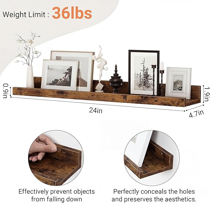 Floating Shelves for Wall, 24 inch Wood Floating Shelves Set of 2, Picture