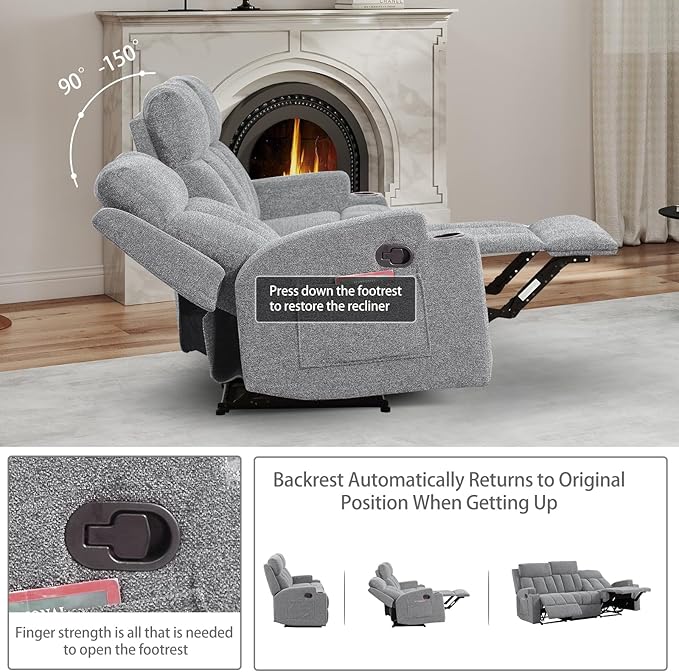 CANMOV Manual Recliner Sofa Set, Fabric Reclining Sofa Chair