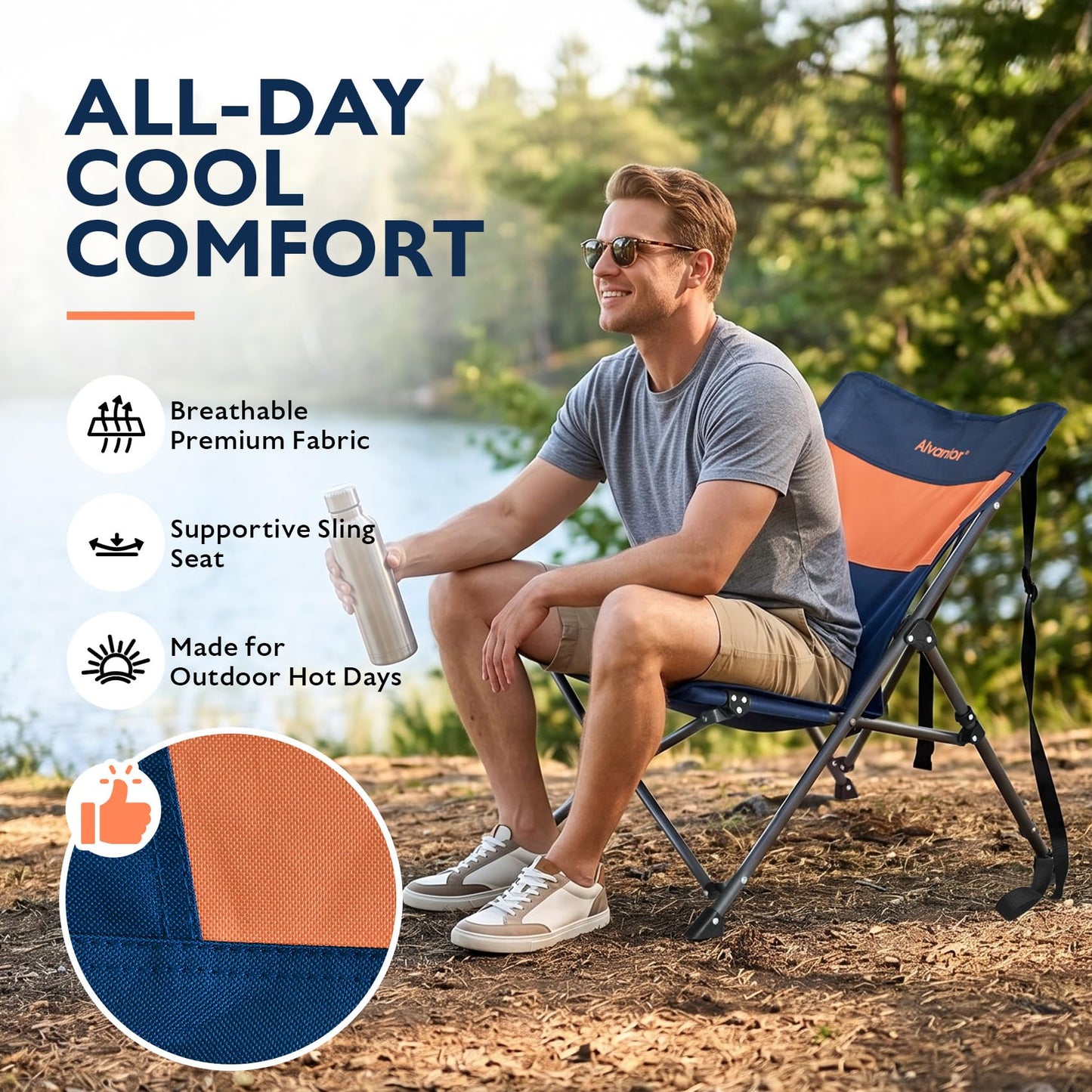Alvantor® Camping Chair, High Back Folding Beach Chair Breathable for Outdoor, Ergonomic Backrest, Easy Use Portable Lawn Chair Seat for Travel, Fishing, Pinic, Sports Events, 20"x28"x28"