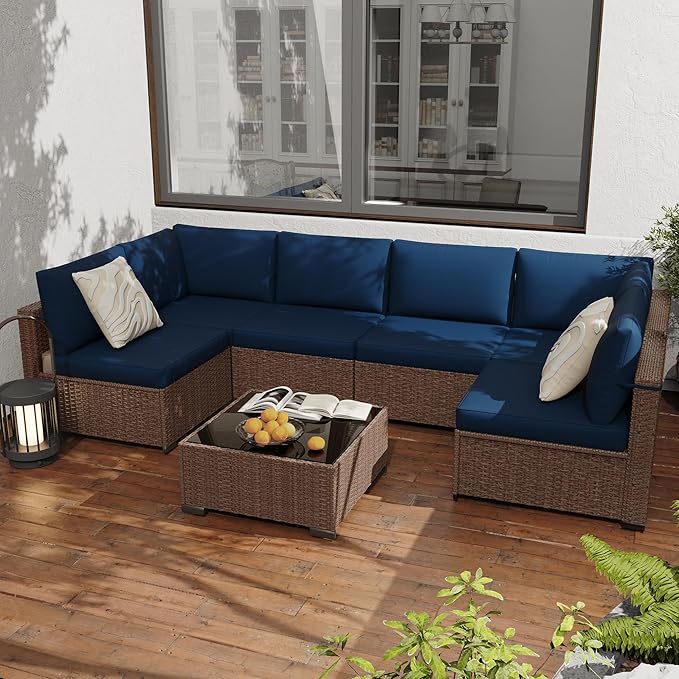 KIGOTY 7-Piece Patio Furniture Set, All-Weather PE Rattan Outdoor Sectional Sofa