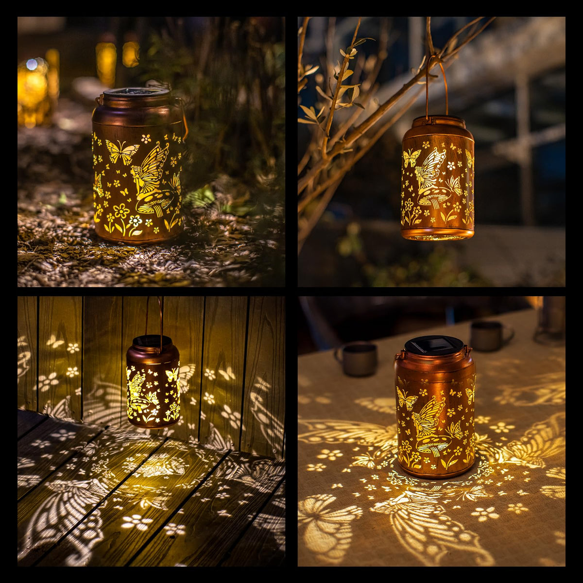 Fairy Solar Lanterns Outdoor Waterproof,Hanging Butterfly Lights Mothers Day Gifts for Women Mom Grandma Hollow Out Metal Lantern Decorative Summer Garden Decor for Patio,Yard,Porch,Pathway