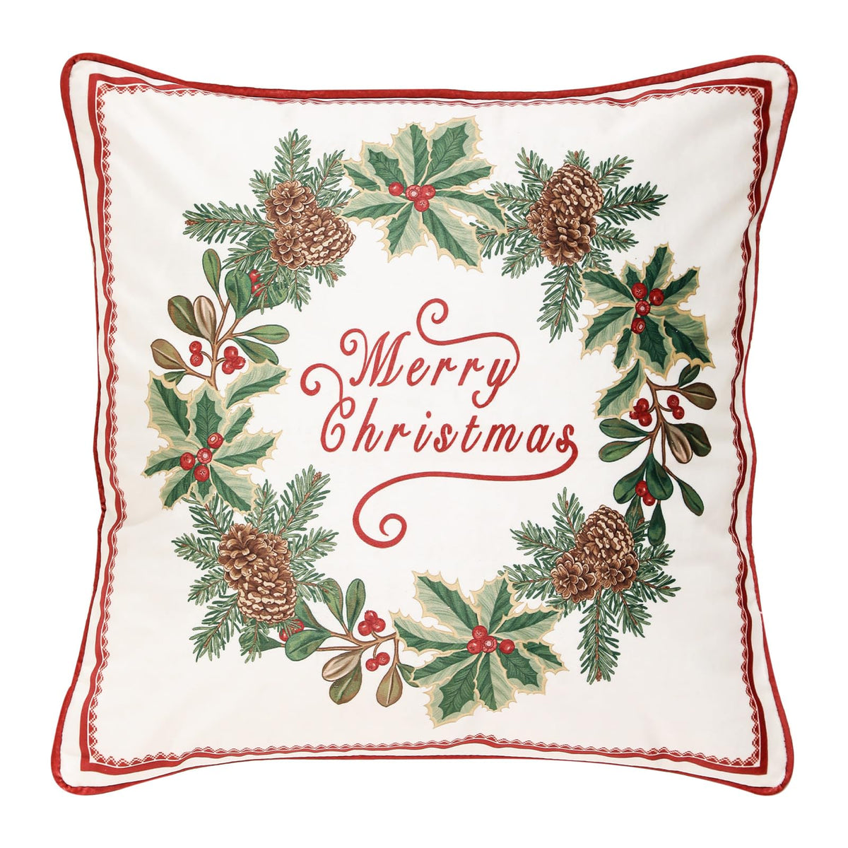 ISAENNE Design Square Classic Chrismas Style Throw Pillow Covers 18"x18", Green Soft Velvet Cushion Cover with Xmas Garland Pattern Decor Pillowcases for Bed,Living Room,Outdoor,Car