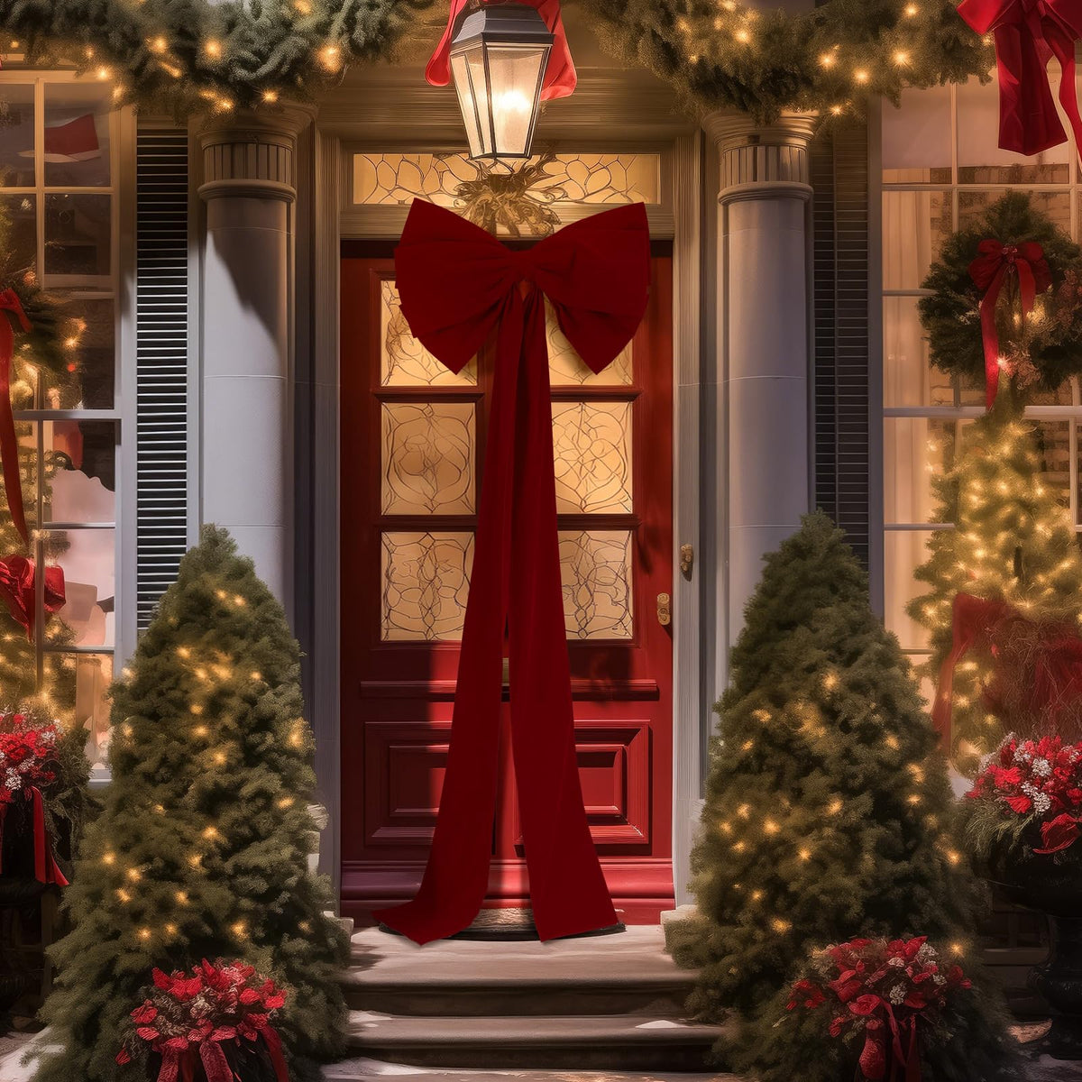 Knitgrip 1 Pack Extra Large Christmas Front Door Bow Decorations 27 x 78 Inch Burgundy Giant Velvet Christmas Tree Topper Bow with Long Streamers Wreath Wall Decor for Home Xmas Room Holiday Porch