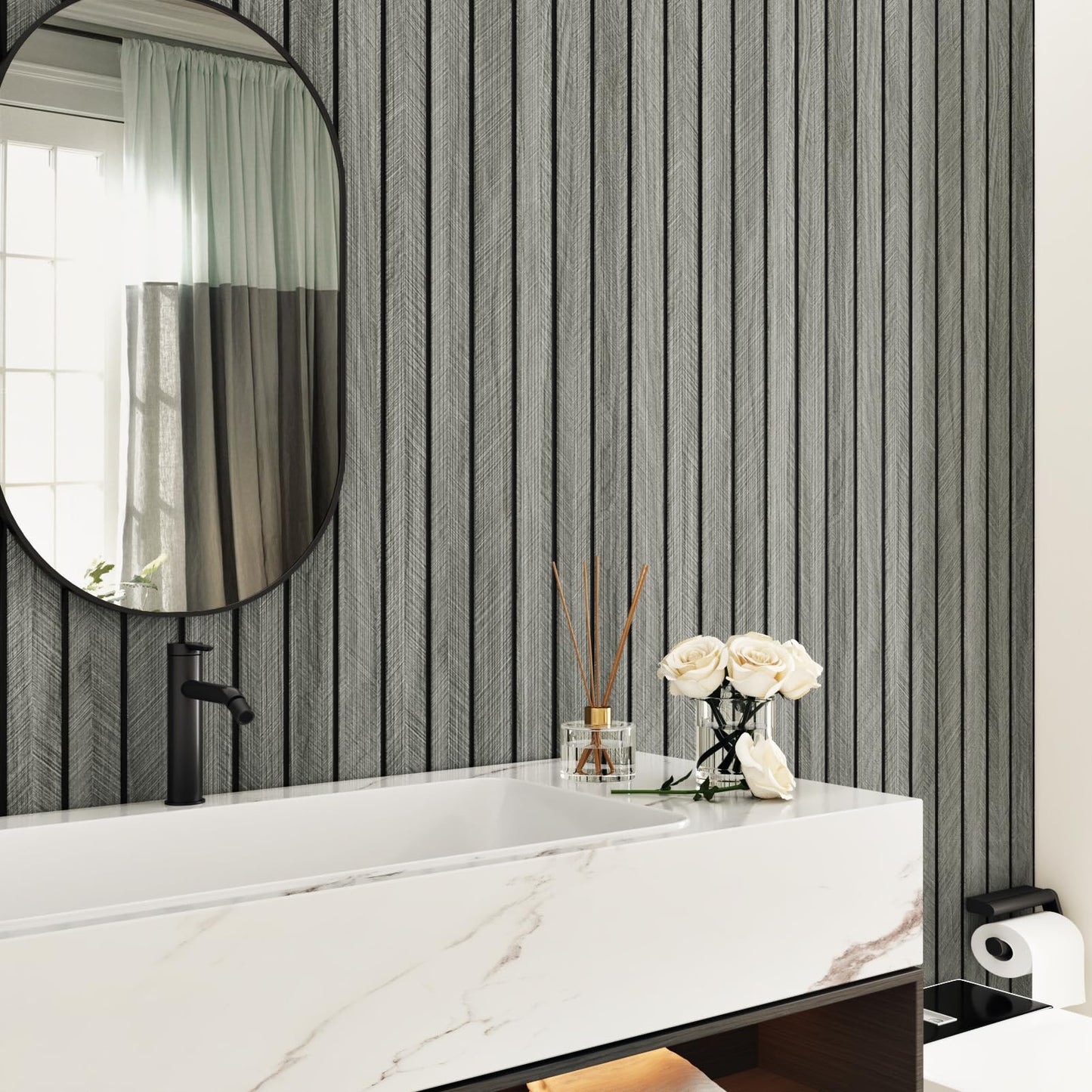 STICKEEP Grey Wood Wall Panels Textured Wood Slats 3D Soundproof Wall Panels Peel and Stick Shiplap 11.8"x197" Wooden Panel Walls Decor Self Adhesive Wooden Panel Wallpaper for Studio Homes Ceiling