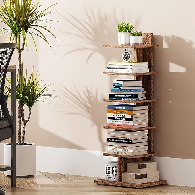 TUTOTAK Narrow Bookshelf, 6-Tier Bookcase, Spine Book Shelf