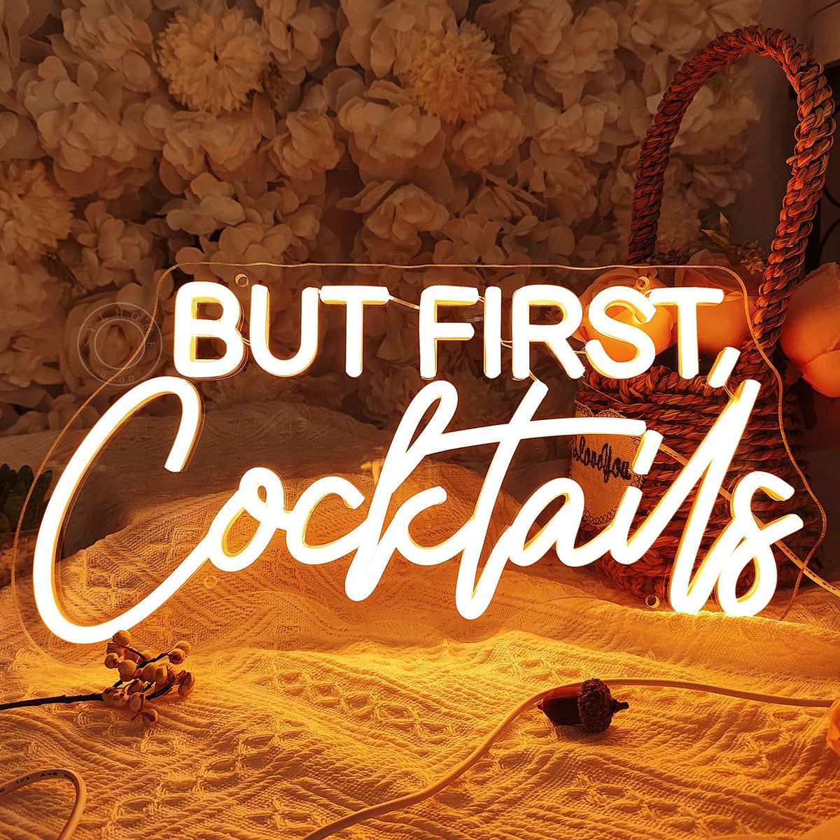 SYLHOME But First Cocktails Led Neon Light Sign Home Bar Shop Bedroom Man Cave Wall Sign Decor Wedding Birthday Party Light Up Sign Celebrate Backdrop USB 15.75"X7.9"