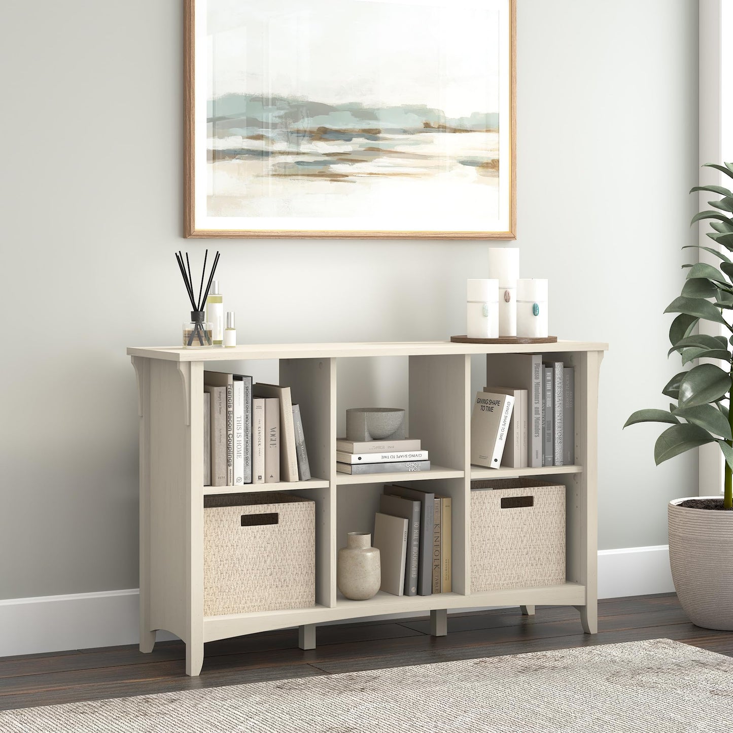 Bush Home Salinas 6 Cube Organizer in Antique White, Office Storage Solution, Home Organizer with Open Shelving, Compact Unit for Books and Supplies