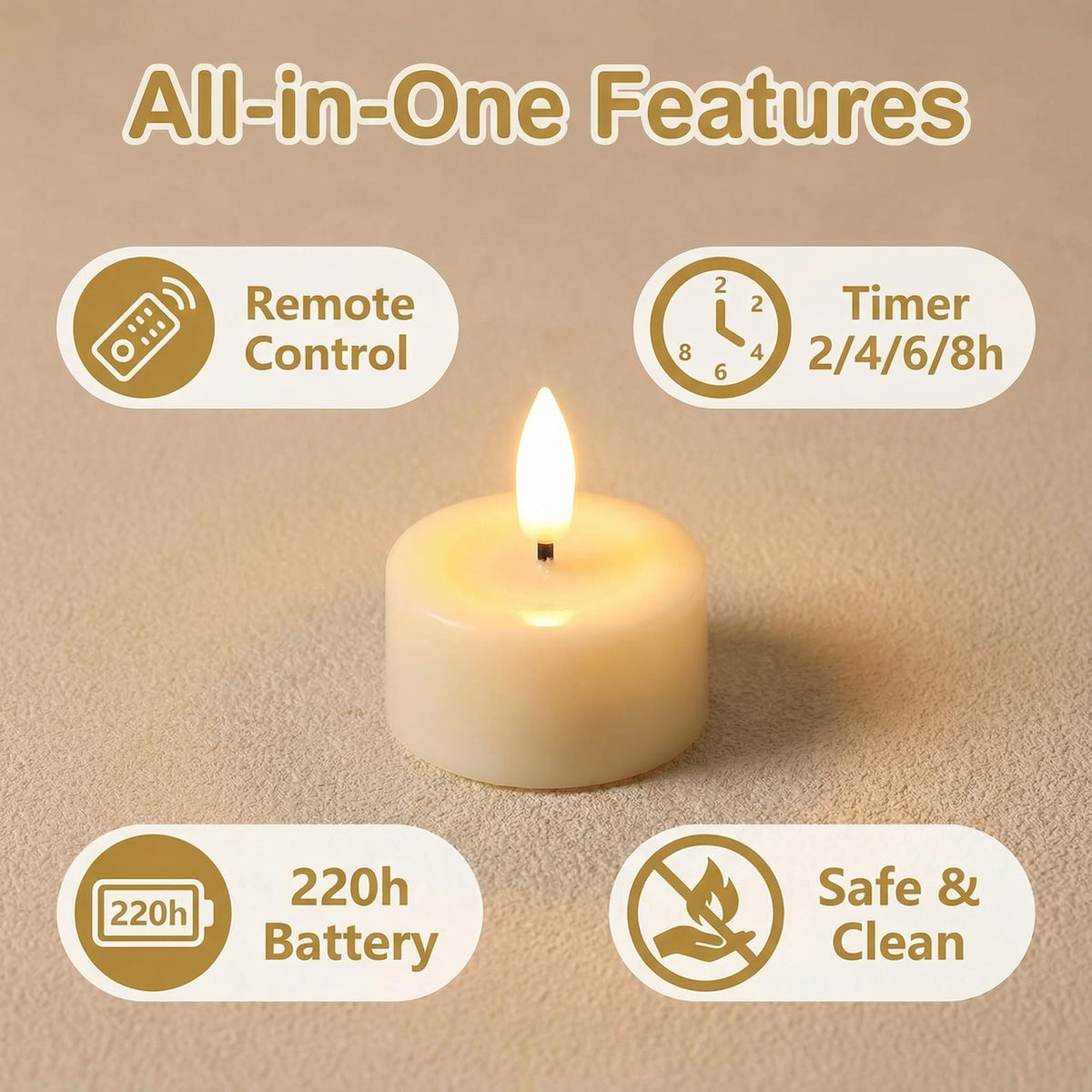 Eywamage Ivory Flameless Wax Tealights with Remote Batteries, Realistic Flickering LED Tea Votive Candles Set of 10