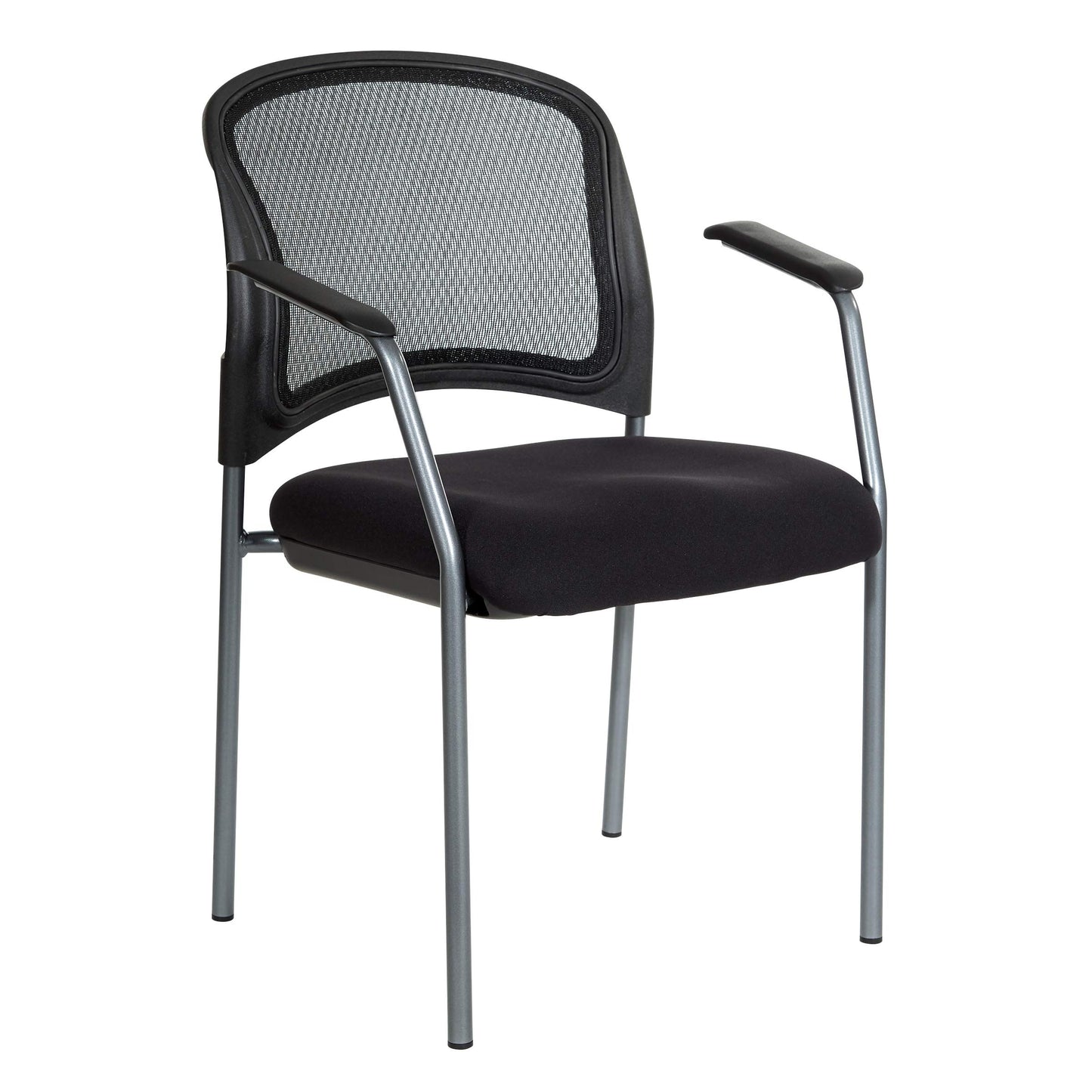 Office Star ProGrid Mesh Back Deluxe Stacking Visitor's Chair with Padded Seat and Titanium Finish Frame, with Armrests, Coal FreeFlex Fabric