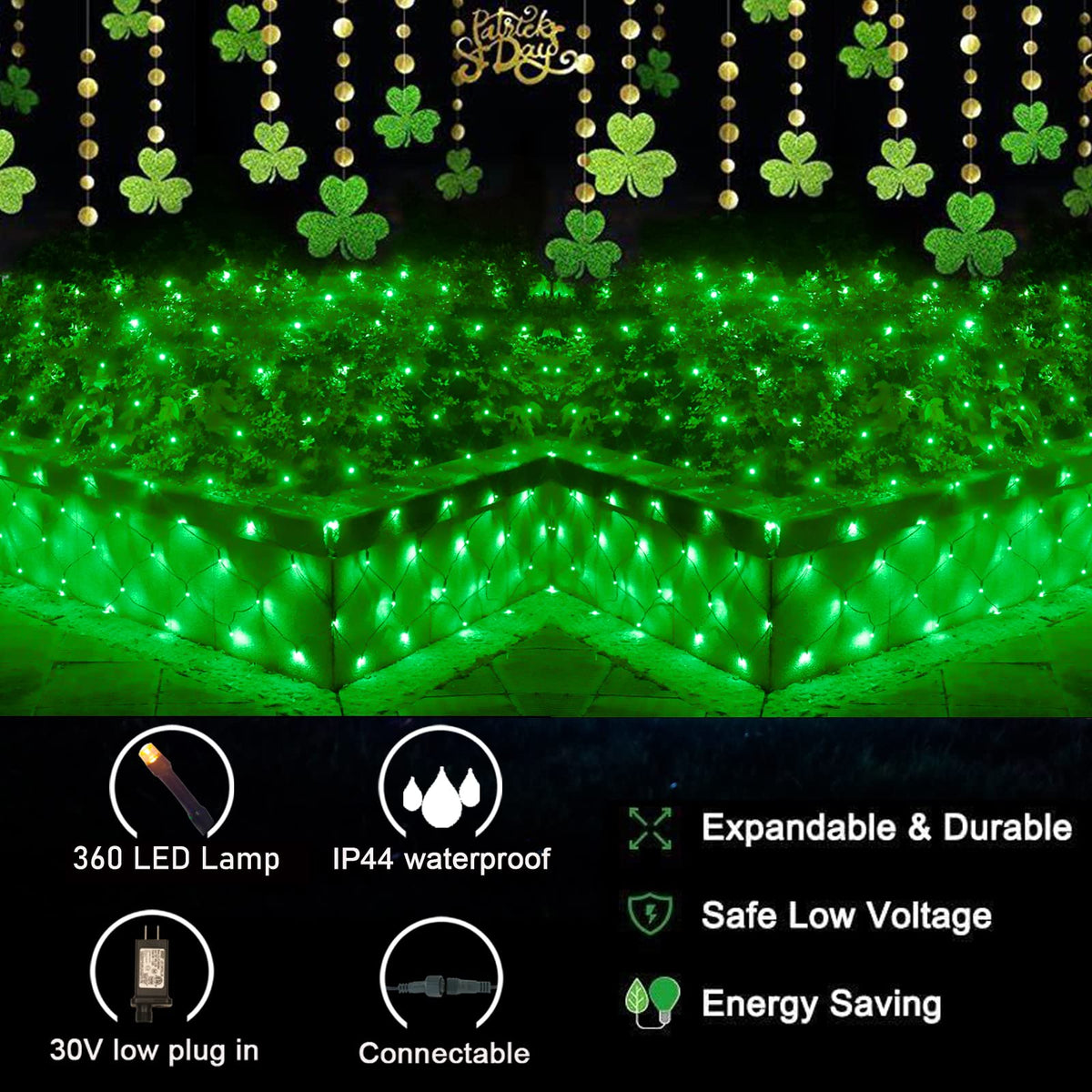 OYCBUZO 360LED Green Net Lights Outdoor, 21ft x 5ft 8 Modes Connectable Mesh Lights St Patricks Day Decor, Waterproof Outdoor Bush Christmas Light Plug in for Xmas Tree Holiday Party Patio Garden
